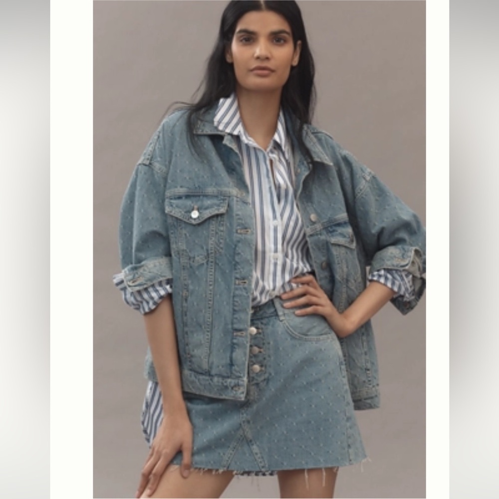Anthropologie PILCRO JACQUARD DENIM MINI SKIRT NWT Size 22 W.